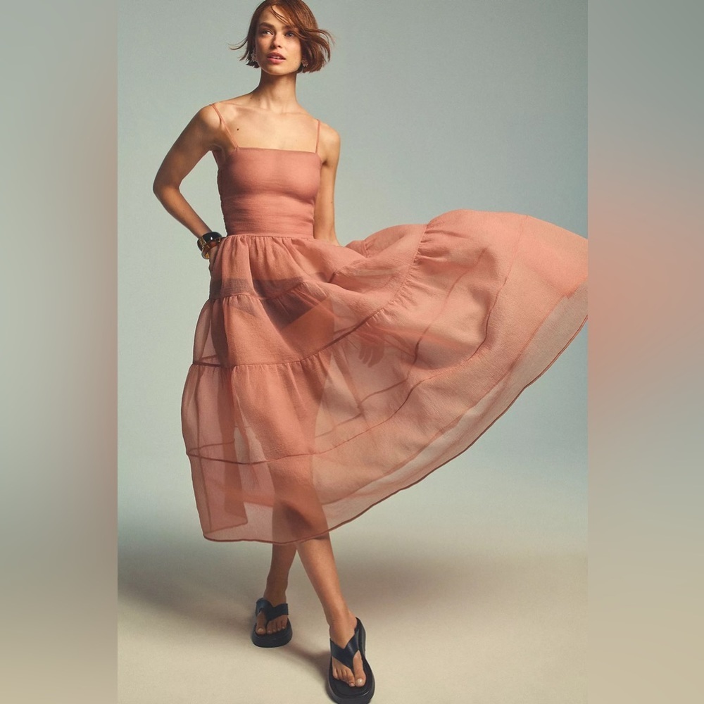 Anthropologie X OhSevenDays Tiered Sheer Midi Dress - Picture 2 of 12